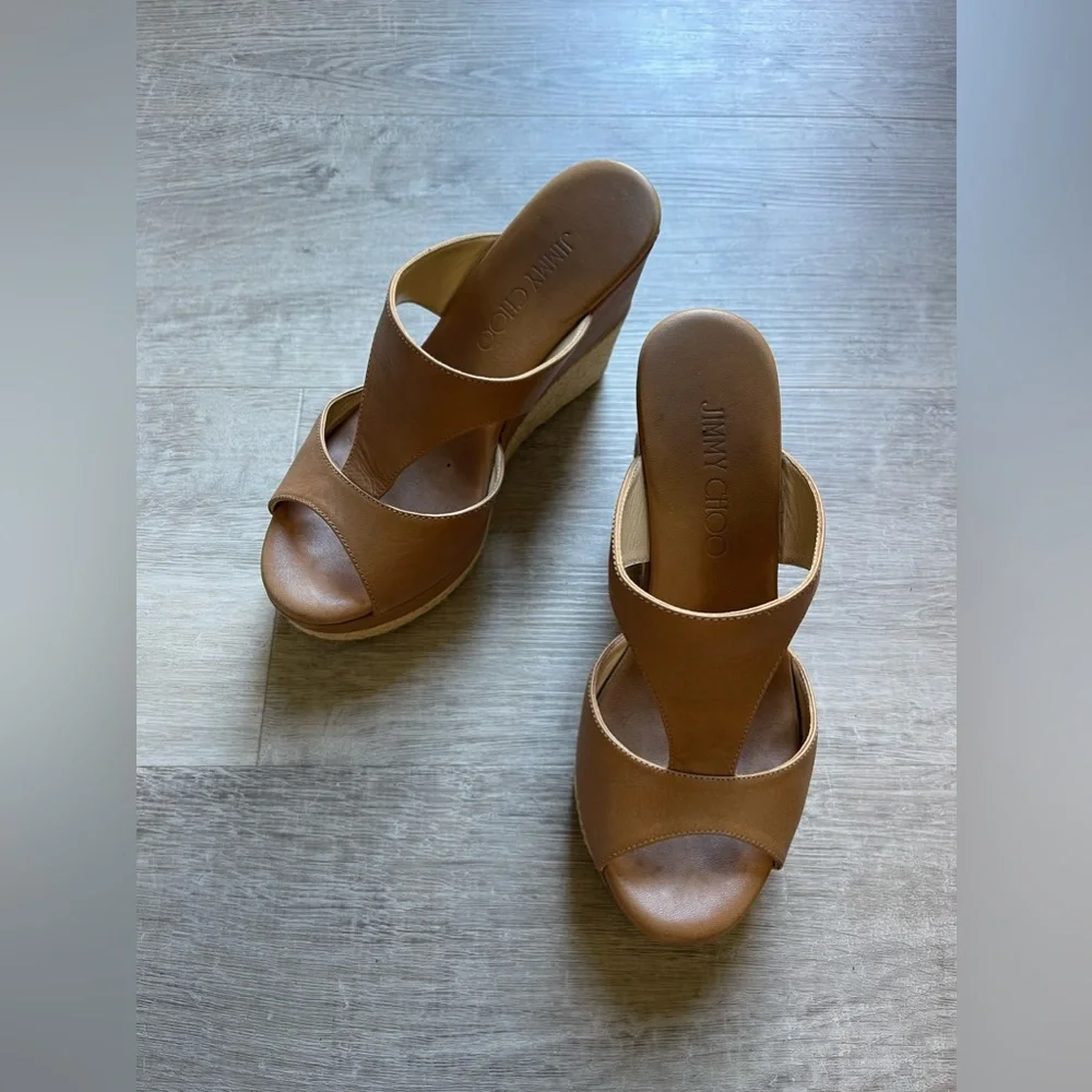 Jimmy Choo Pacane Tan Vacchetta Wedges size 35.5 - Picture 2 of 9